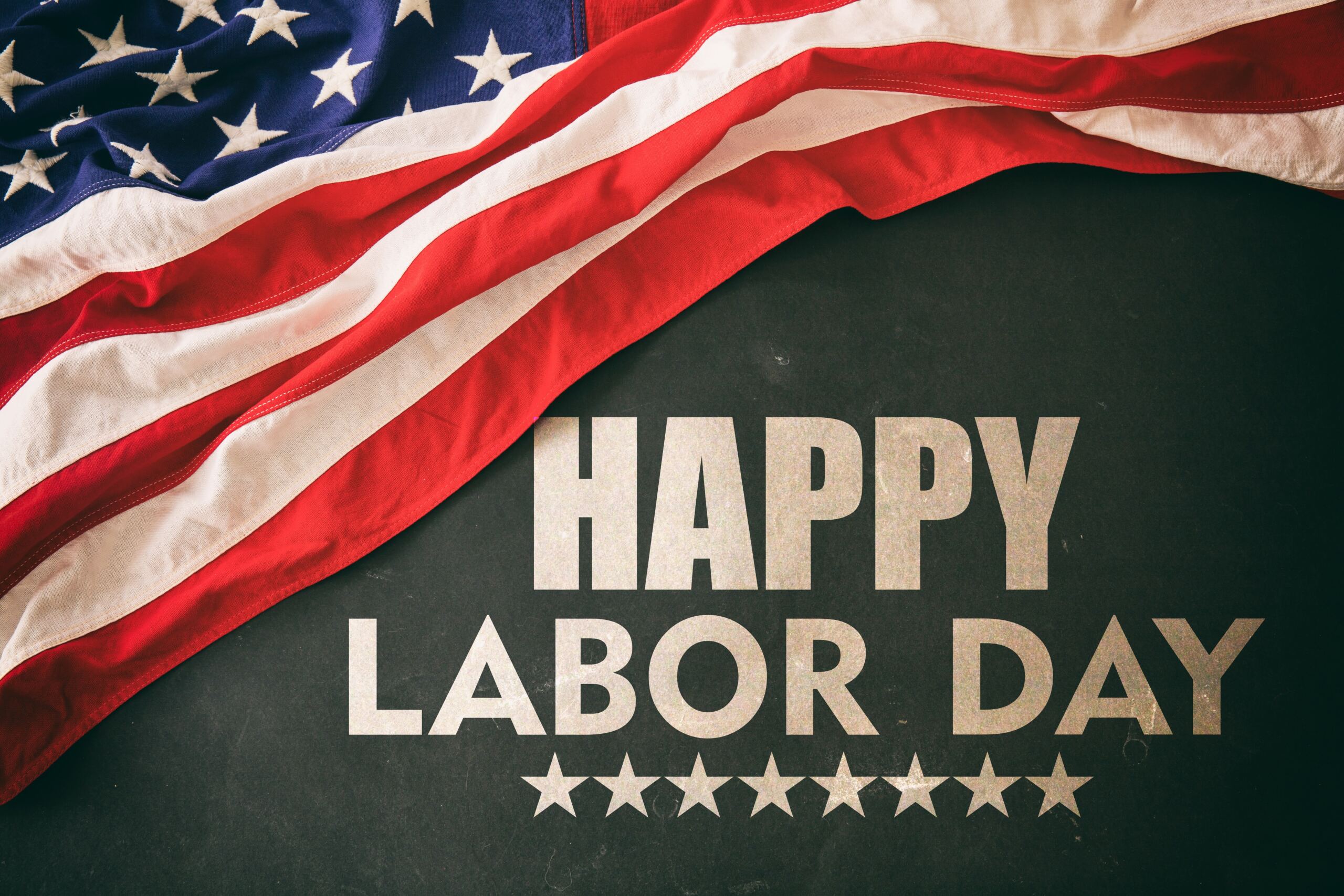 Happy,Labor,Day,And,Usa,Flag,On,Black,Background,,Above